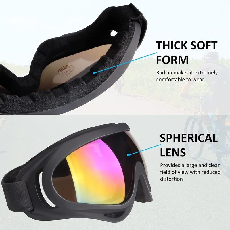 4-FQ Motorcycle Goggles Kids, 2 Pack Dirt Bike ATV Motocross Ski Goggles, Off Road Riding Racing Glasses for Child, Anti-UV Dust Airsoft Glasses for Men Women Youth Adult (Black Frame/Color+Clear Lens) - Image 4